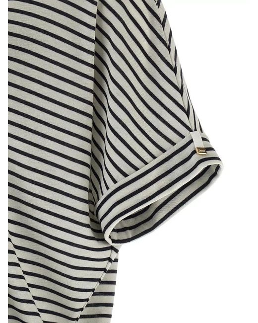 Herno Gray Crew Neck Striped Short Sleeve Top