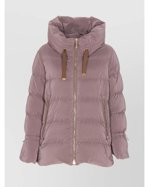 Moorer Purple Hooded Padded Jacket Zip Pockets