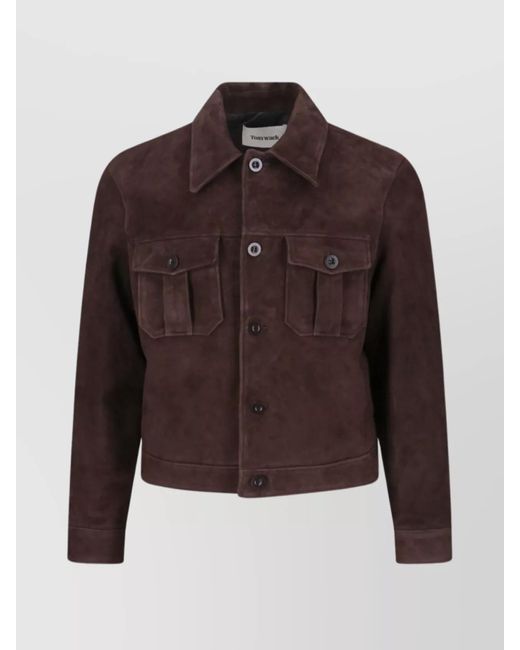 TONYWACK Brown Suede Finish Jacket Flap Pockets for men