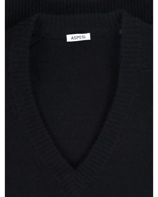 Aspesi Blue V Neck Long Sleeve Knit Top