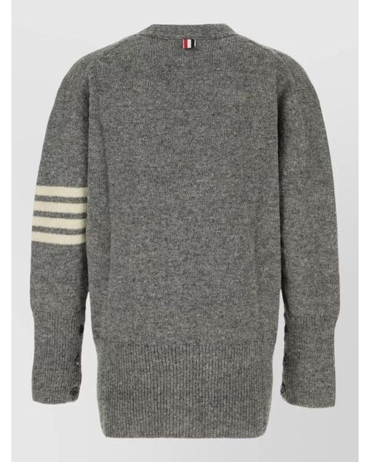 Thom Browne Gray Wool Exaggerated Fit V-Neck Cardigan for men