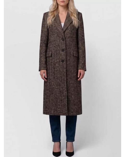 Tagliatore Brown Wool Herringbone Single-Breasted Coat