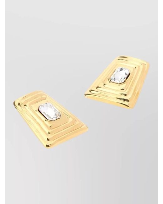 Alessandra Rich Metallic Metal Earrings Geometric Design Crystal Detail
