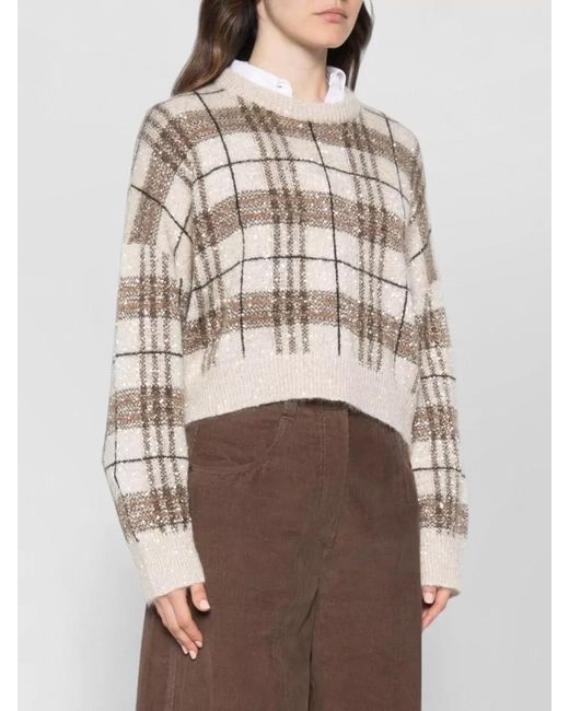 Brunello Cucinelli Natural Knitwear Top Long Sleeve Round Neck