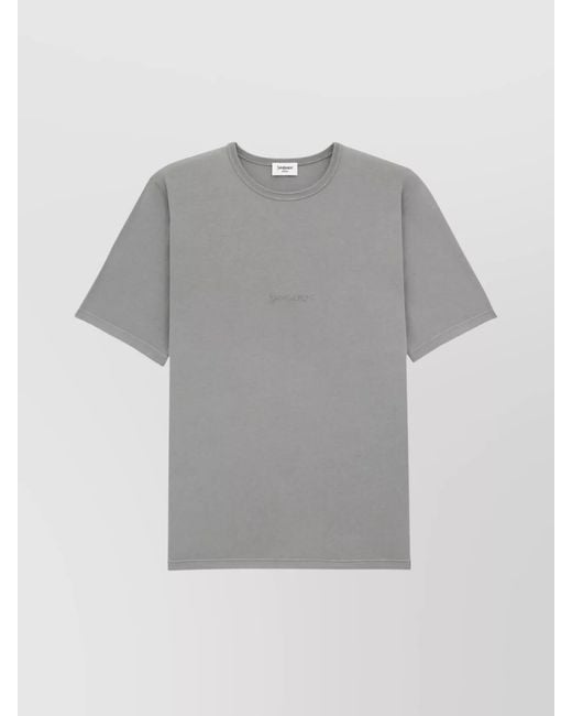 Saint Laurent Gray Cotton Logo Embroidered T-Shirt for men