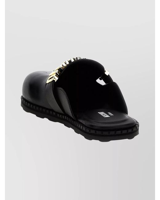 Moschino Black Round Toe Flat Sole Mules