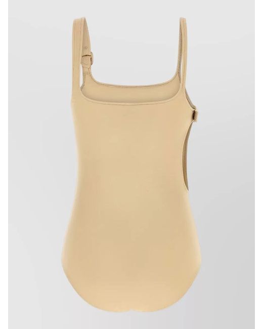 Courreges Natural Asymmetric Cutout One-Piece Swimsuit