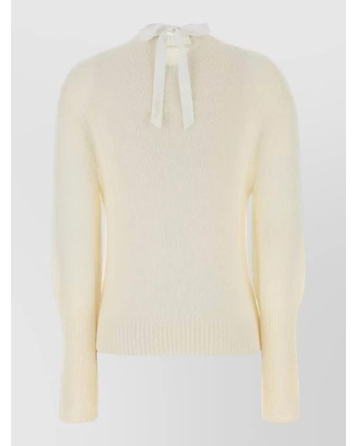 Lanvin Natural Cashmere Blend Crew Neck Sweater Ribbon