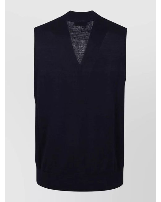 Ballantyne Blue Wool Mesh Waistcoat V Neck Pockets for men
