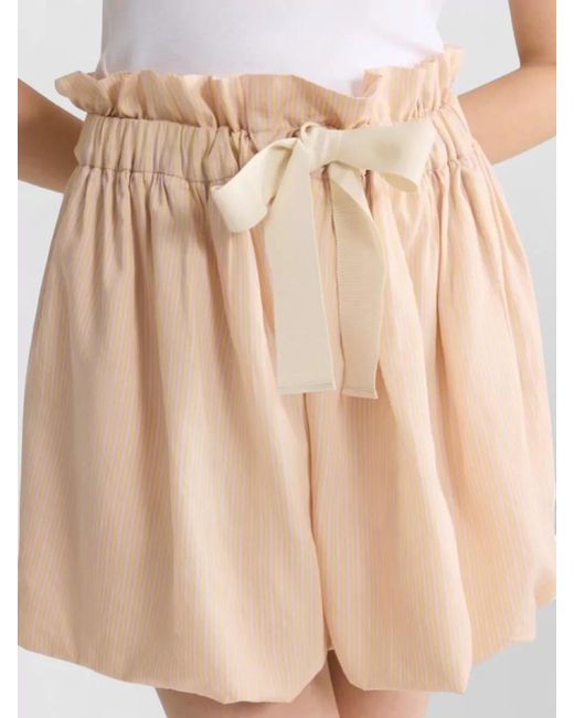 Patou Natural Silk Nylon Striped Shorts Ruffled Hem