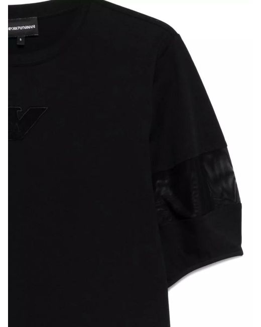 Emporio Armani Black Cotton Crew Neck Sweater Sheer Sleeves