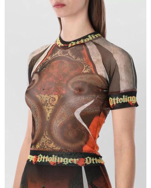 OTTOLINGER Red Paisley Print Mesh Band Collar T Shirt