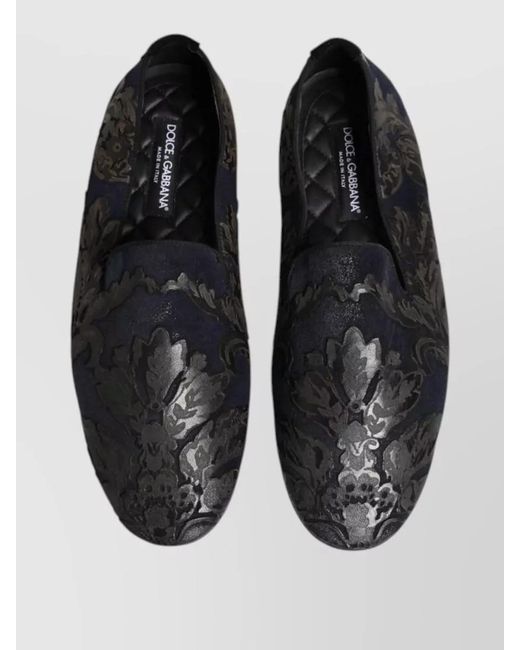 Dolce & Gabbana Black Leather Jacquard Slippers for men