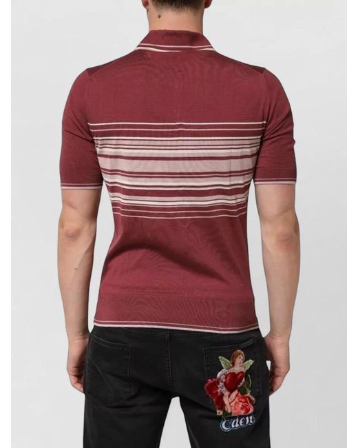 Dolce & Gabbana Red Silk Striped Polo Shirt for men