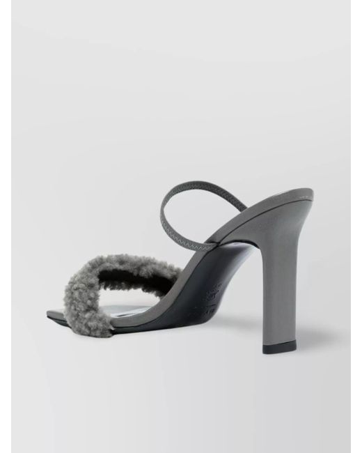 By Far Gray Leather Shearling Strap Open Toe Sandals