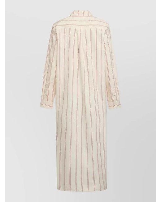 Totême White Striped Midi Shirt Dress Long Sleeves Pockets