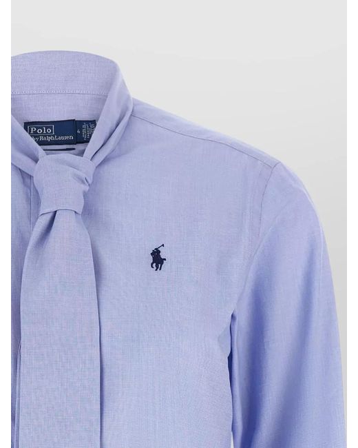 Polo Ralph Lauren Blue Long Sleeve Shirt Regular Fit Tie Neck