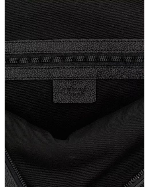 Ferragamo Black Linen Hug Backpack for men