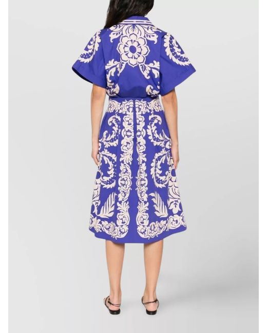 Etro Blue Cotton Flared Midi Dress