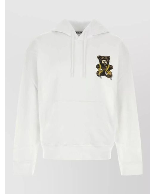 Moschino White Cotton Hooded Sweatshirt Long Sleeves Pocket for men