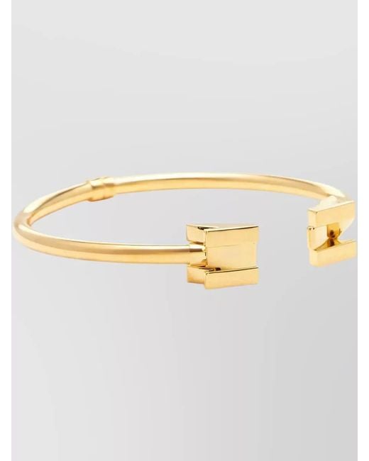 Elisabetta Franchi Metallic Geometric Logo Bracelet Adjustable Open Cuff