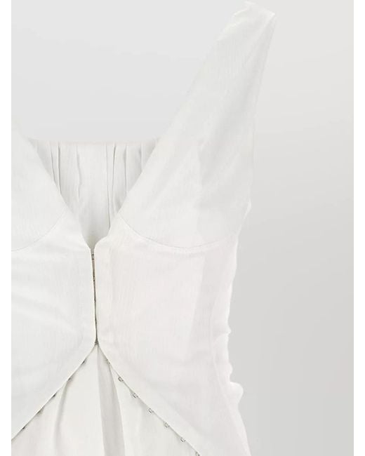 McQueen White Day Dress Sleeveless Asymmetric Hem V Neckline