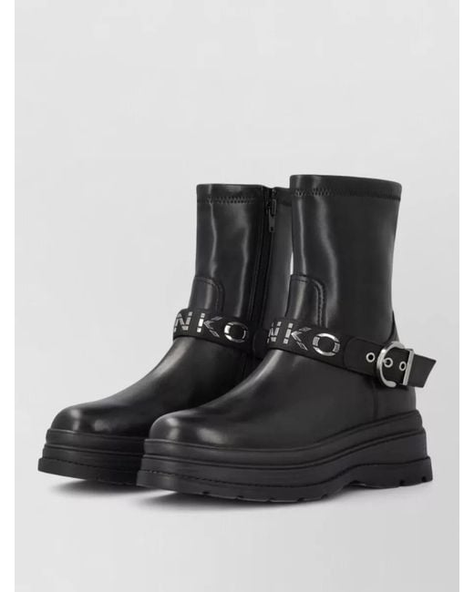 Pinko Black Ankle Boots Chunky Heel Round Toe Design
