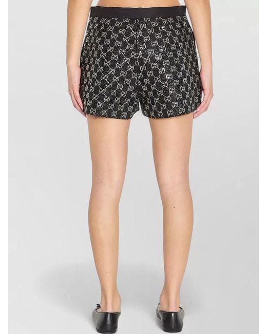 Gucci Black Embroidered Lamé Wool Tweed Shorts