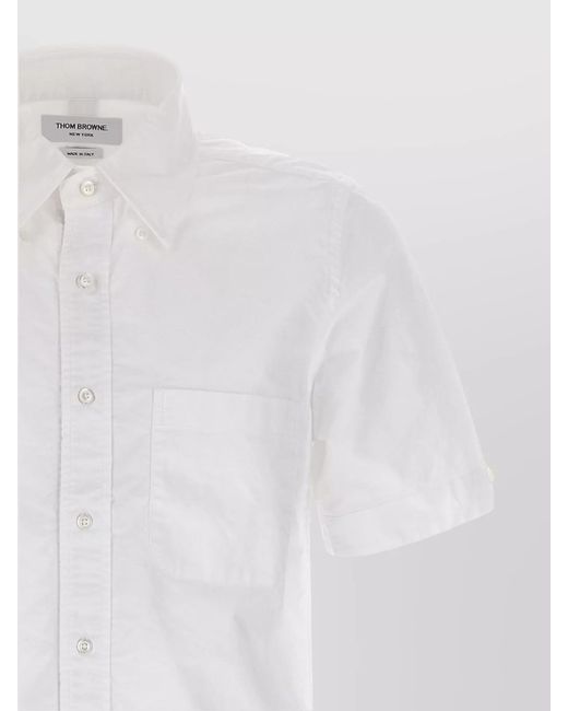 Thom Browne White Straight Fit Short Sleeve Cotton Shirt for men