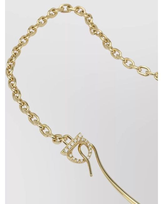 Ferragamo White Gancini Necklace Tone Chain Pendant