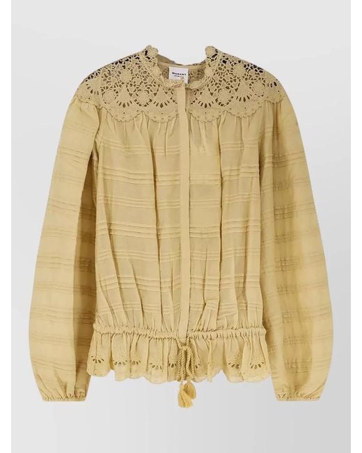 Isabel Marant Metallic Organic Cotton Embroidered Puff-Sleeve Blouse