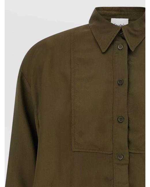 Nude Green Shirt Top Collared Neck Elasticated Hem