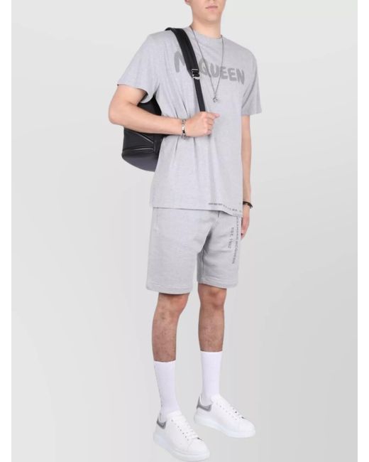McQueen Gray Logo Print Bermuda Shorts for men