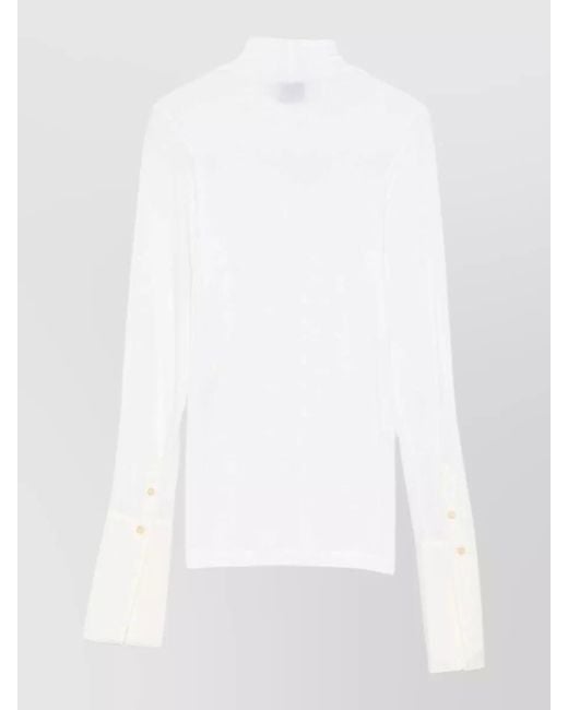Alysi White Mock Neck Sweater Long Sleeves Button Detail