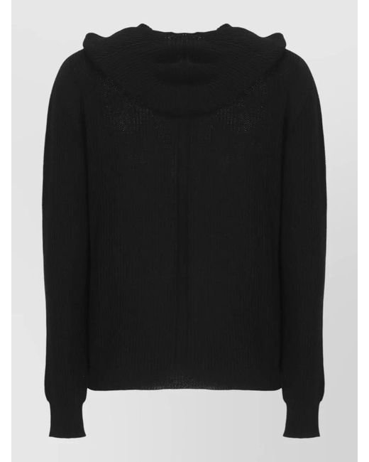 Rick Owens Black Virgin Wool Hooded Zip Sweatshirt for men