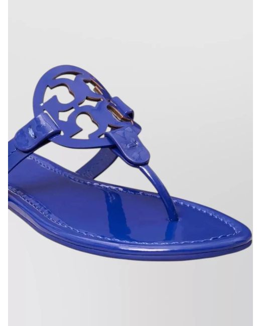 Tory Burch Blue Miller Sandals Calfskin Sole Patent Leather