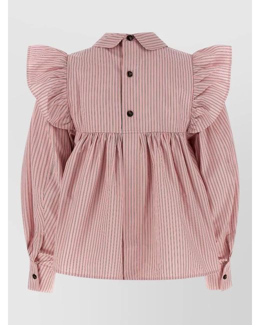 Ganni Pink Striped Cotton Blouse