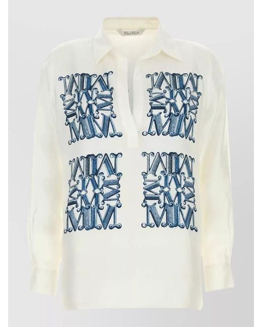 Max Mara Blue Silk Filtro Blouse Button Cuffs Embroidery for men