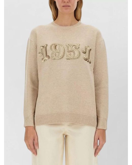 Max Mara Natural Plata Crew Neck Shirt Embroidered Detail