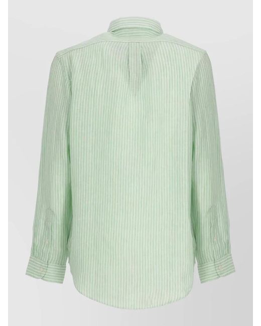 Ralph Lauren Green Striped Linen Long-Sleeve Shirt for men