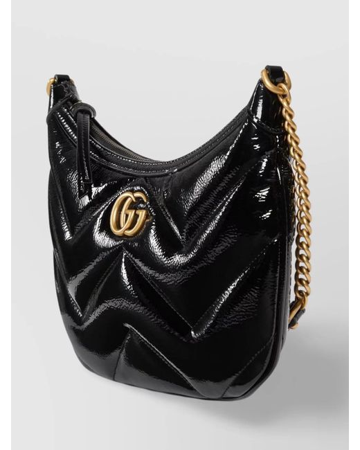 Gucci Black Gg Marmont Small Patent Leather Shoulder Bag