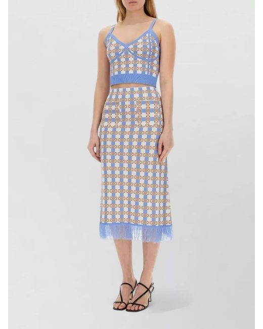 Baum und Pferdgarten Blue Checkered Midi Dress Fringe Hem Spaghetti Straps