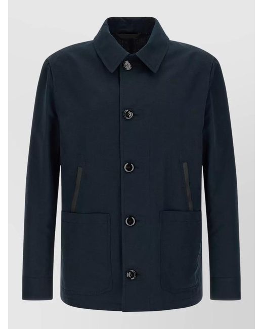 Brioni Blue Desert Collared Jacket Front Pockets for men