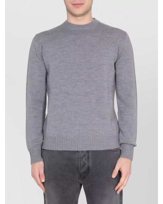 Ballantyne Gray Cross Neck Sweater Long Sleeves Ribbed Collar for men