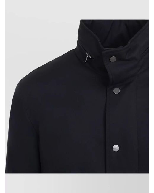 Kiton Blue High Collar Long Coat Flap Pockets for men