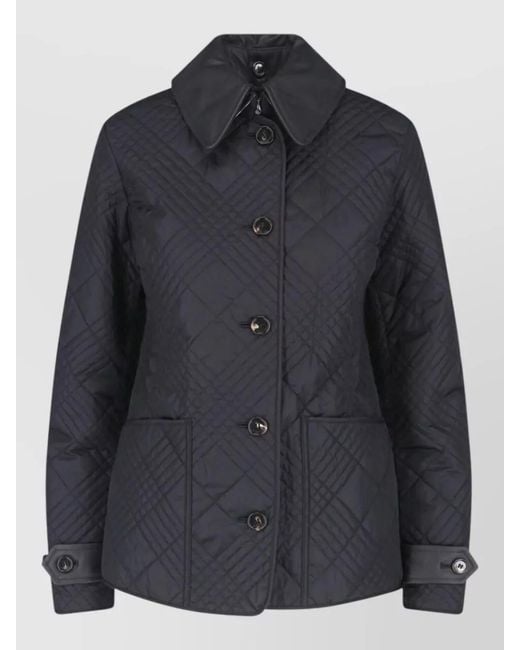 Burberry Black Quilted Coat Point Collar Adjustable Cuffs