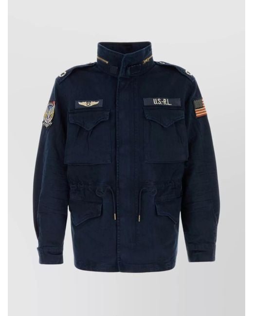 Polo Ralph Lauren Blue Denim Jacket With Epaulettes And Embroidered Patches for men