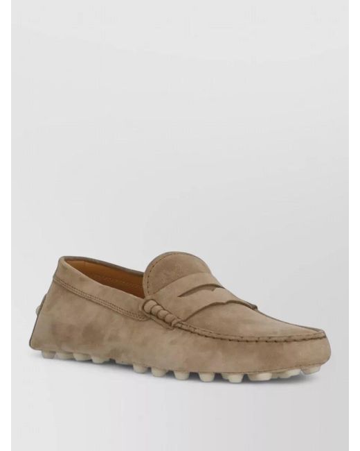 Tod's Brown Suede Leather Loafers Moc Toe Penny Strap