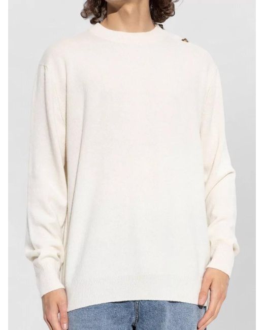 Balmain White Crew Neck Top Button Detail Ribbed Trim for men