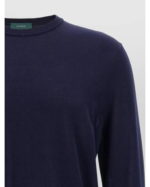 Zanone Blue Cotton Crew Neck Sweater Long Sleeves for men